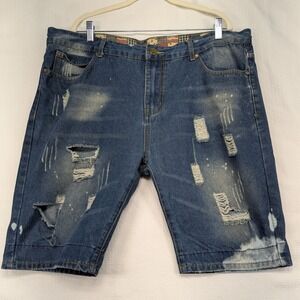 Distressed‎ Denim Shorts Mens Size 40 Ripped Bleach Splatter Fashion Jeans